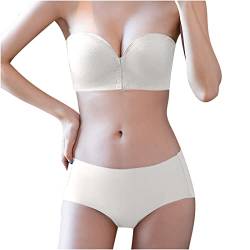 TräGerloser BH Set FüR Damen, rutschfest, BH Push Up SeitenbüRste, Anti-DurchhäNgen, Bustier Soft Weicher Kleine BrüSte, Bralette Anti Sagging Spurlos, Kabelloses BH Set Mit Vorderer Schnalle von HAOLEI