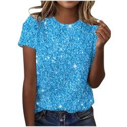 Tshirt Damen Elegant Schicke Lässiges Sale Bluse Sommer Mit Funkelndem, Bedrucktem Rundhalsausschnitt Und Kurzen Ärmeln Oberteil Sommer Atmungsaktives Top Locker Sitzendes, Schweißabsorbierendes von HAOLEI