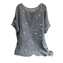 Tshirt Damen Sommer Exquisites Leinen Rundhals Kurzarm Bedrucktes T-Shirt, Musselin Bluse Leichte Atmungsaktive, Leinenbluse Schicke Und Elegante, Top Casual Fashion, Leinenhemd Weich Und Bequem von HAOLEI