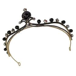 HAPINARY große schwarze Krone Braut Kopfschmuck Hochzeit Stirnband Prinzessin Krone Abendkleid Haarschmuck Tiara Haarschmuck für die Hochzeit die Krone Strass-Krone Brautkrone Zinklegierung von HAPINARY