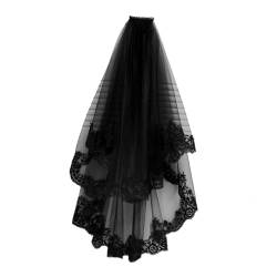 HAPINARY kurzer schwarzer Schleier schwarzer Halloween-Schleier Hochzeitskleid Hexenkostüm brautkleid halloween kopfschmuck Halloweenkostüm Gothic-Kleidung Halloween schwarzer Schleier von HAPINARY