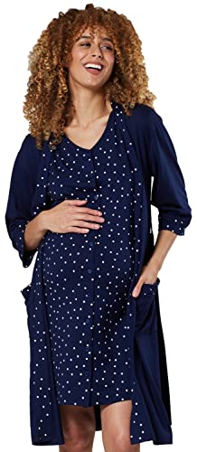 HAPPY MAMA Damen Umstands Stillnachthemd Morgenmantel Set Stillfunktion 1343 (Marine, 44, 2XL) von HAPPY MAMA