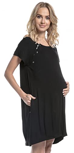 HAPPY MAMA Damen Umstandsentbindung von Haut zu Haut Nachthemd 097 (Schwarz, 46-48, 2XL) von HAPPY MAMA