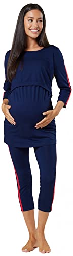 HAPPY MAMA Schwangerschafts-Stilldruck-Pyjama-Set (Marine und Streifen, 44, 2XL) von HAPPY MAMA