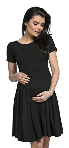 HAPPY MAMA. Damen Umstands Stillkleid Midi Schaukel Kleid Kurzarm.084p (Schwarz, 36, S) von HAPPY MAMA