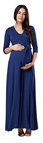 Happy Mama. Damen 2in1 Umstands gerafften Stillkleid Maxikleid 3/4 Ärmel 608p (Marine, EU 40, L) von HAPPY MAMA