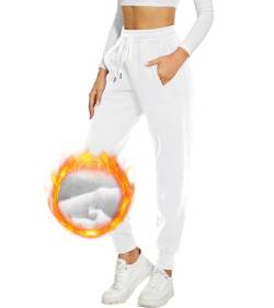 HAPYWER Damen Jogginghose Gefütterte Warm Sporthose High Waist Weit mit Taschen Sweathose Baumwolle mit Sherpa Dicke Thermo Loungehose für Winter S-XXL von HAPYWER