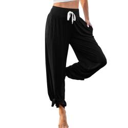 HAPYWER Yogahose Damen Lang Palazoo Hose Sommer Sommerhose Leicht Haremshose Jogginghose Hohe Taille Flatterhose Sommer mit Schlitz Schlitz Stoffhose Weites Bein S-XXL von HAPYWER