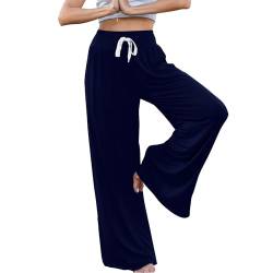 HAPYWER Yogahose Damen Lang Palazoo Hose Sommer Sommerhose Leicht Haremshose Jogginghose Hohe Taille Flatterhose Sommer mit Schlitz Schlitz Stoffhose Weites Bein S-XXL von HAPYWER