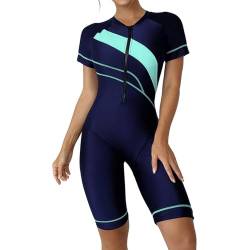 HAQUOS Badeanzug mit Bein Damen Sport Kurzarm Reißverschluss Kurz Surfanzug Schwimmanzug von HAQUOS