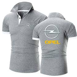 Herren Kurzarm-Polo-T-Shirts für OPel, leichtes, atmungsaktives Golf-Shirt, Sommer, bequeme Freizeit-T-Shirts, sportliche, feuchtigkeitsableitende Tops,Grey-L von HARLSO