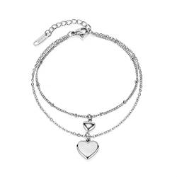 HASGTFMJ Doppelkette Herzförmige Titanstahl Armband for Mädchen Trend Schmuck Simplicity Armband Beste Freunde Geburtstagsgeschenk Armbänder und Armreifen(16.5cm_Silver Color) von HASGTFMJ