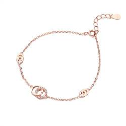 HASGTFMJ S925 Sterling Silber Brief Doppel C Armband Weibliche Nische Design Stil Armband Geburtstagsgeschenk for Freundin Armbänder und Armreifen(Rose Gold Plated) von HASGTFMJ