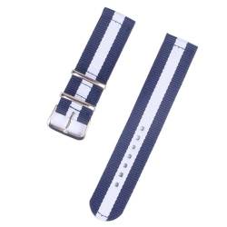 HASMI Kompatibel 18mm 20 mm 22mm 24mm Cambo Streifen Stoff Nylon Armband Uhrenarmband Schnalle Edelstahl Schnalle (Color : Navy White Navy, Size : Medium) von HASMI