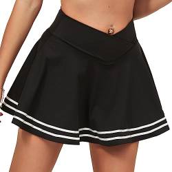 HAWILAND Tennisrock Damen - Hosenrock Crossover Waist V-Bund Tennis Skort mit Taschen Golfrock für Radfahren Wandern Laufen #9 Schwarz S von HAWILAND