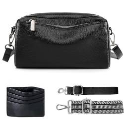 HAWILL® Crossbody Bag Damen Umhängetasche Kleine Handtasche Leder Schultertasche Moderne Taschen mit 2 Schultergurten und 1 Kreditkartenfach (Schwarz) von HAWILL