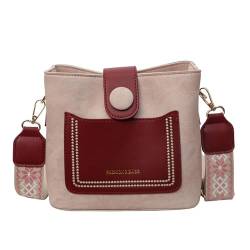 HAWILL Umhängetasche Crossbody Bag Damen Breiter Gurt Mode Schultertasche Leder Beuteltasche Moderne Taschen (Rosa) von HAWILL