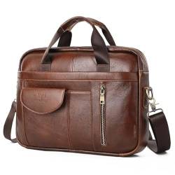 HAssy Herren 15,6 Zoll Laptop Aktentasche echtes Rindsleder Vintage Mode Freizeit Handtasche Schultertasche Reise Business von HAssy