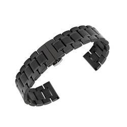 HBGRVCKS Massives Edelstahlarmband 12 14 16 18 19 20 21 22 24 mm, Unisex-Ersatzarmband aus flachem Metall, Uhrenzubehör, geeignet for herkömmliche oder Smartwatches(Black,14mm) von HBGRVCKS