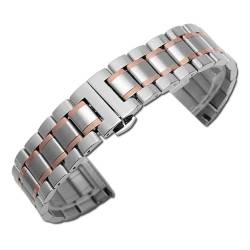 HBGRVCKS Massives Edelstahlarmband 12 14 16 18 19 20 21 22 24 mm, Unisex-Ersatzarmband aus flachem Metall, Uhrenzubehör, geeignet for herkömmliche oder Smartwatches(Silver Rose,12mm) von HBGRVCKS