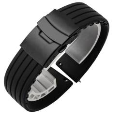 HBGRVCKS Schnellverschluss-Uhrenarmband aus Silikon, 18 20 22 24 mm, Unisex-Uhrenarmband aus Gummi, Streifenmuster, Uhrenarmband, Uhrenersatzarmband, Uhrenzubehör(Black-black buckle,18mm) von HBGRVCKS