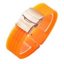 HBGRVCKS Silikon-Uhrenarmband mit Streifenmuster, Ersatzarmband aus Silikongummi, 18 mm, 20 mm, 22 mm, 24 mm, Uhrenarmband mit Faltschließe aus Edelstahl(Orange-Rose-Safe,20mm) von HBGRVCKS