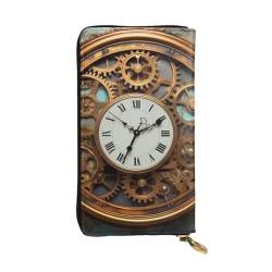 HCBPWVQA Ledergeldbörse für Damen und Herren, Clutch, Geldetui, großes Kreditkartenetui, rostig, Steampunk-Uhr, Geldbörsen mit Reißverschluss, Handyhalter, lange Reisegeldbörse, schwarz, von HCBPWVQA