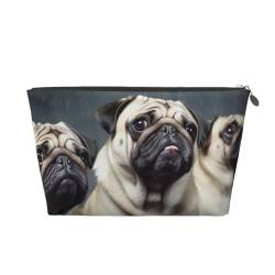 HCBPWVQA Make-up-Tasche aus Leder für Damen, Reise-Kulturbeutel, lustiger Mops-Hund, Kosmetiktasche, große Make-up-Tasche mit Reißverschluss, silber, Einheitsgröße von HCBPWVQA