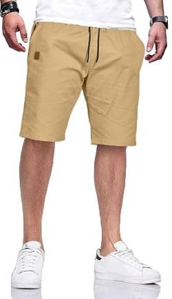 HCSS Kurze Hosen Herren Shorts Herren Sommer Chino Shorts Männer Baumwolle Hose Kurz Elastische Taille mit Taschen(Khaki-3XL) von HCSS