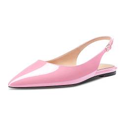 HDEUOLM Damen Flache Schuhe Niedrige Kitten Absatz Heel Spitze Pumps Slip-on Slingback Büroschuhe Party Dress Rosa 41 EU von HDEUOLM