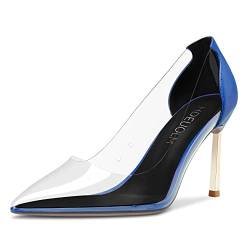 HDEUOLM Damen Hoher High Stiletto Absatz Heel Spitze Zehenkappe Slip-on Pumps Hochzeit Clear Klassisch Schuhe Königsblau 41 EU von HDEUOLM