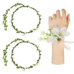 2 Stück Kopfschmuck-Girlande, 1 Stück Blumenarmband, Doppelte Rattan-Girlande, Geflochtene Girlande, Hochzeits-Brautgirlande, Blumenkronen-Stirnband, Girlanden-Stirnband von HDGSAFD