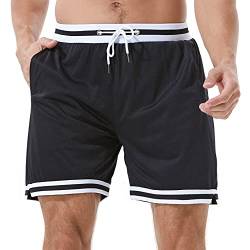 HEALONG Herren Sport-Shorts Basketball Active Mesh Casual Bequeme Kurze Hose Sporthose für Männer mit Taschen, schwarz, Mittel von HEALONG