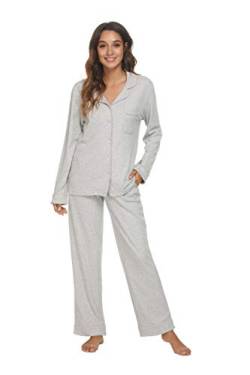 HEARTNICE Schlafanzug Damen Lang Pyjama Set weiche Pyjamas Nachtwäsche Loungewear Damen Set Schlafanzüge und Pyjamas, Grau, XXL von HEARTNICE