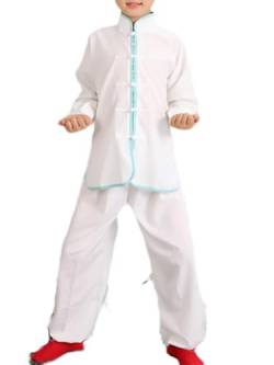 HEARTTOUCH Trainingsanzüge Kinder Kung Fu Uniform Chinesische Kampfsport Bekleidung Sets Jungen Mädchen Traditionell Tai Chi Wushu Leistungskostüme Sportbekleidung (B Weiß,140,140) von HEARTTOUCH