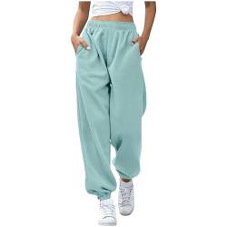 HEITUI Jogginghose Damen Baggy Hosen High Waist Sporthose Warm Sweathose Einfarbig Stoffhose Casual Locker Pants mit Tasche Winter Freizeithose Jogging Trainingshose Mode Sweatpants Streetwear von HEITUI