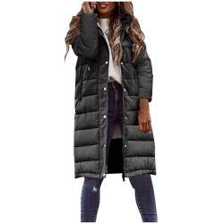 HEITUI Steppjacke Damen Warm Winterjacke Leichte Daunenjacke Große Größen Longjacke Thermo Wintermantel Einfarbig Puffmantel Casual Kapuzenjacke Long Parka Mantel Mode Winter Steppmantel von HEITUI