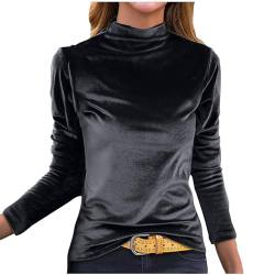 Rollkragenpullover Damen Samt Pullover Langarmshirt Elegant Basic Rollkragenshirt Lässig Bequem Samtbluse Slim Fit Shirt Turtleneck Tunika Oberteile Einfarbig Langarm Frühlingspullover 2024 Schwarz S von HEITUI