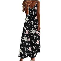 Sommerkleid Damen Lang Strandkleid Lang Sexy Trägerkleid Damen Lang Freizeitkleid Damen Sommer Maxikleider Damen Elegant Damen Spaghettiträger Ärmellos Langes Kleid Hochzeit Kleid Damen Schwarz 5XL von HEITUI