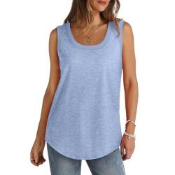 Tank Top Damen Sommer Ärmellose Shirts Lang Oberteile Große Größe Tanktops Locker Sportshirt Unterhemden Basic Tees Sexy Rundhals Longshirt Fließend Bluse Urlaubs Strand Tunika Lässige Blusentop von HEITUI