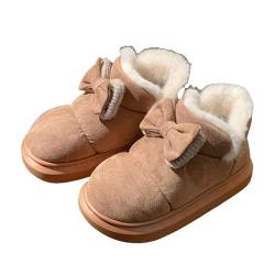 HEIWPMGY Hausschuhe Netter Bowknot Modische Einfache Schneestiefel Für Frauen Winter Plus Samtig Dicke Warme Kurze Fass -baumwollstiefel-braun-38-39 von HEIWPMGY