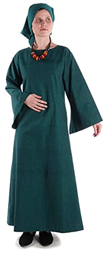 HEMAD Damen Mittelalter Kleid reine Baumwolle Leinenstruktur Damenkleid grün M von HEMAD