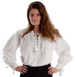 HEMAD Kragen-Schnürbluse Piraten-Bluse Reine Baumwolle weiß XL von HEMAD