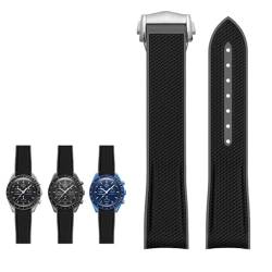 HEPUP Gummi-Silikon-Uhrenarmbänder 20 mm Uhrenarmband für Omega X Swatch Joint MoonSwatch Celestial Sports Uhrenarmband mit gebogenem Ende(Black 2) von HEPUP