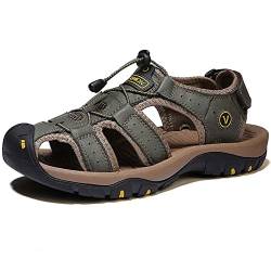 HESBITEUL Herren Sandalen Outdoor Leder Sommer Outdoorsandalen Sport Trekking Strand Geschlossene Klettverschluss Trekking Wanderschuhe Wandersandale von HESBITEUL