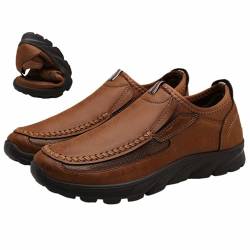 Herren Casual Atmungsaktive Leder Loafers Rutschfest Walking Leder Leicht Atmungsaktiv Casual Loafer Büro Schuhe Fahren Schuhe, hellbraun, 46 EU von HESYSUAN