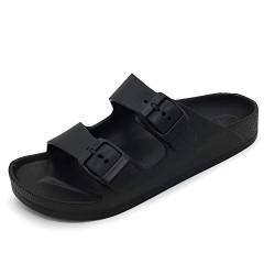 HEVA Double Buckle Slides für Frauen Einstellbare flache Sandalen mit Fußgewölbestütze, Bequeme & leichte EVA-Rutschen(7UK 40EU,Schwarz) von HEVA