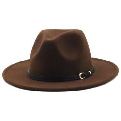 HEYANN Fedora Hut Herren mit breiter Krempe Damen Herren Klassische mit Gürtelschnalle Filz Unisex Trilby-Hut Herren Panama Hut Jazz Hut für Damen Herren (M, Kaffee) von HEYANN