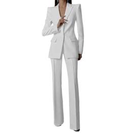 HEYDHSDC Damen-Anzughose, Skinny-Set, 2-teilig, Blazer-Hose, einreihig, Abendkleid, Partykleid, weiß, L von HEYDHSDC