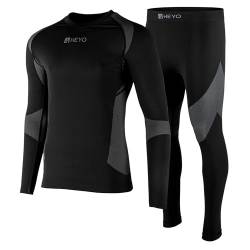 HEYO Thermounterwäsche Herren, Funktionsunterwäsche, warme Skiunterwäsche, Winter Funktionswäsche Set, atmungsaktive Thermo Unterwäsche, Thermounterhemd + Thermounterhose (Schwarz, M/L) von HEYO